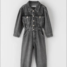 Load image into Gallery viewer, ZARA KIDS GREY DENIM JUMPSUIT (SZ 9)
