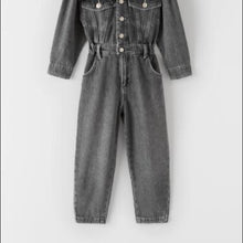 Load image into Gallery viewer, ZARA KIDS GREY DENIM JUMPSUIT (SZ 9)
